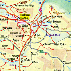 Israel and Palestine Road and Physical Travel Reference Map.