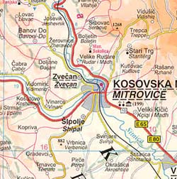 Kosovo Road and Topographic Travel Reference Physical Map.