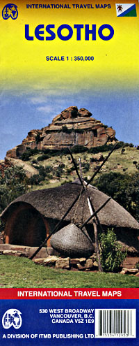 Lesotho Road and Physical Travel Reference Map.