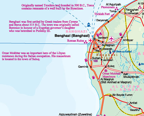 Libya Road and Physical Travel Reference Map.