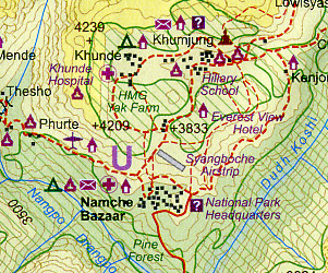 Mount Everest Road and Physical Travel Reference Map.