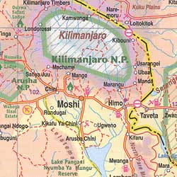 Mt. Kilimanjaro Trekking Map, Tanzania.