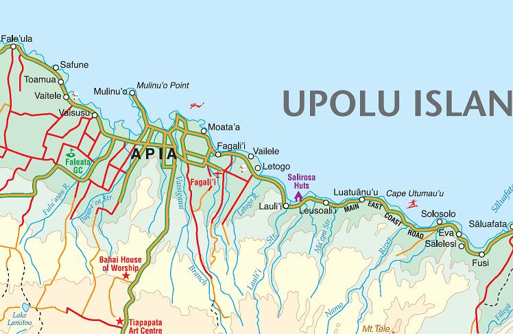 Samoa Road and Physical Travel Reference Map.