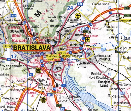 Slovakia Road and Physical Travel Reference Map.