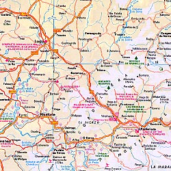 Spain and Portugal, Road and Physical Travel Reference Map.