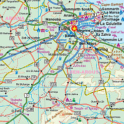 Tunisia Road and Physical Tourist Map.