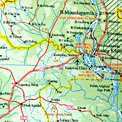 Vietnam, Laos, and Cambodia, Road and Physical Travel Reference Map.