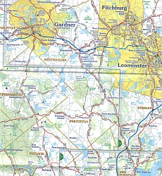 Central Massachusetts Road and Tourist Map, America.