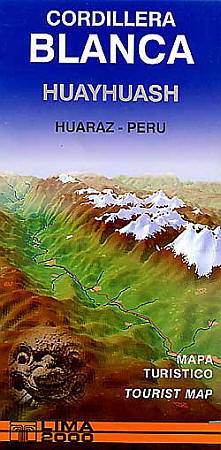 Cordillera, Blanca and Huayhuash, Road and Recreation Map, Peru.