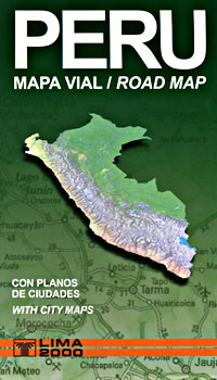 Peru Road and Shaded Relief Tourist Map.