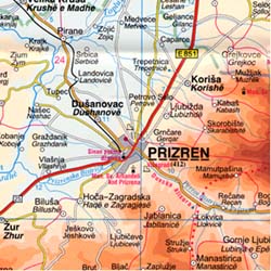 Kosovo Road and Physical Tourist Map.