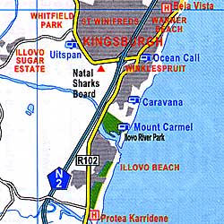 Durban Pocket Map, South Africa.