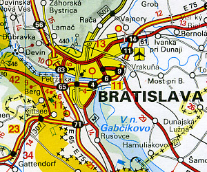 Czech and Slovak Republics, Road and Shaded Relief Tourist Map.