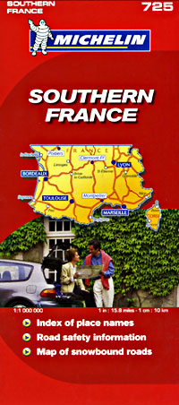 France Southern Road and Shaded Relief Tourist Map.