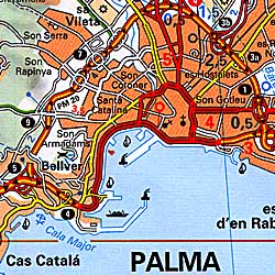 Balearic Isles Road and Shaded Relief Tourist Map (including Mallorca, Menorca, and Ibiza), Spain.