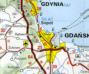 Poland Road and Shaded Relief Tourist Map.