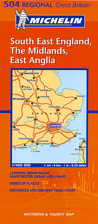 South East England, The Midlands and East Anglia #504 Regional Road and Tourist Map.