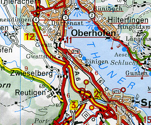 Switzerland, North Section, Road and Tourist Map.