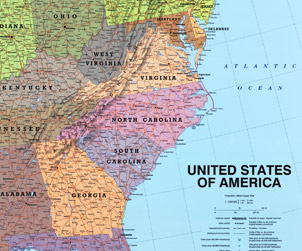 United States Political WALL Map with Flags.