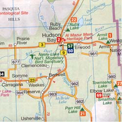 Saskatchewan Province "Recreation" Road and Tourist Map, Canada.