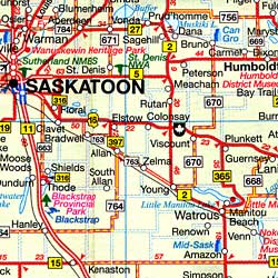 Saskatchewan & Manitoba Provinces Road and Tourist Map, Canada.