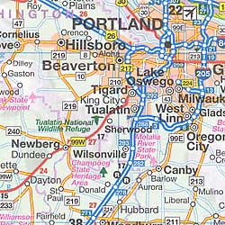 Washington and Oregon, Tourist Road Map, America.