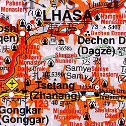 Tibet Road and Shaded Relief Tourist Map.