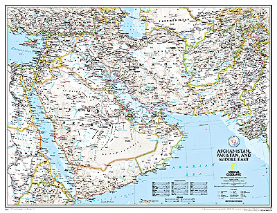 Afghanistan and Pakistan, Middle East WALL Map.