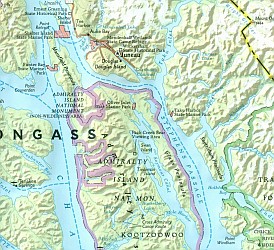 Alaska's Inside Passage Destination Road and Tourist Map.