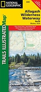 Allagash Wilderness Waterway North Road and Recreation Map, Maine, America.