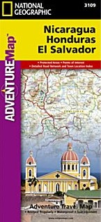 Nicaragua, El Salvador and Honduras Adventure Road and Tourist Map.