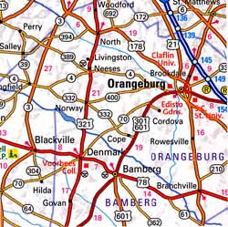 South Carolina Road and Physical Tourist Guide map.