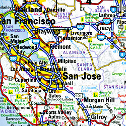 California Southern Road and Physical Tourist Guide map.