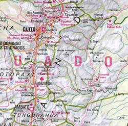 Ecuador and Peru, Road and Shaded Relief Tourist Map.