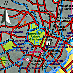 Japan Road and Shaded Relief Tourist Map.