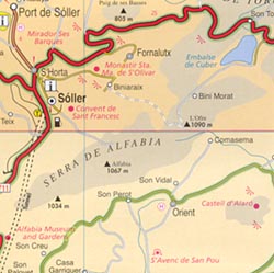 Mallorca and Menorca (Balearic Islands), Road and Physical Tourist Map.