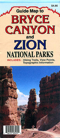 Bryce Canyon and Zion National Park, Road and Recreation Map, Utah, America.