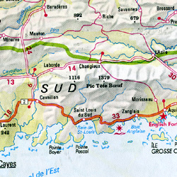 Dominican Republic and Haiti ("Hispanola"), Road and Shaded Relief Tourist Map, West Indies.