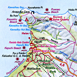 Maui, Molokai, and Lanai, Road and Tourist Map, Hawaii, America.