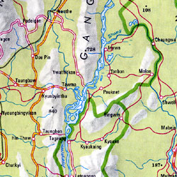 India, North East, and Bangladesh, Road and Shaded Relief Tourist Map.