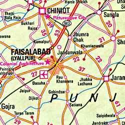 India, Northern Area, Road and Shaded Relief Tourist Map.