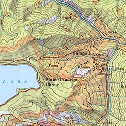 Jumla and Rara Lake, Road and Tourist Map, Nepal.