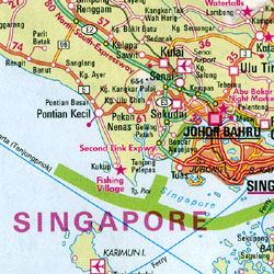 Malaysia and Brunei, Road and Shaded Relief Tourist Map.