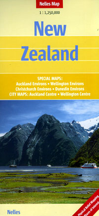 New Zealand, Road and Shaded Relief Tourist Map.