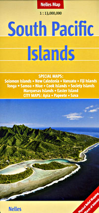 South Pacific Islands, Road and Shaded Relief Tourist Map.