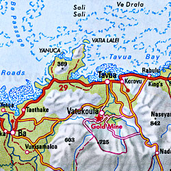 South Pacific Islands, Road and Shaded Relief Tourist Map.