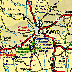 Southern Africa Road and Shaded Relief Tourist Map.