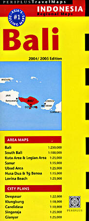 Bali Road and Shaded Relief Tourist Map, Indonesia.