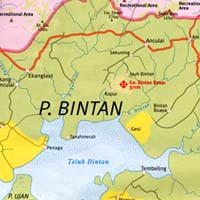 Bintan Islands, Road and Tourist Map, Indonesia.