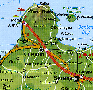 Java and Bali Road and Shaded Relief Tourist Map, Indonesia.